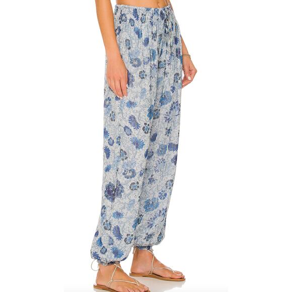 Tularosa Blue Floral Harem Pants SMALL Metallic Baggy Joggers Revolve $218 NEW - Picture 2 of 8
